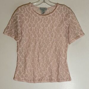 VTG Stephanie Andrews Top Womens Medium Pink Embroidered Grannycore 80s 90s Y2K